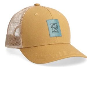 Topo Designs Tan with Blue Logo Snap Back Cap